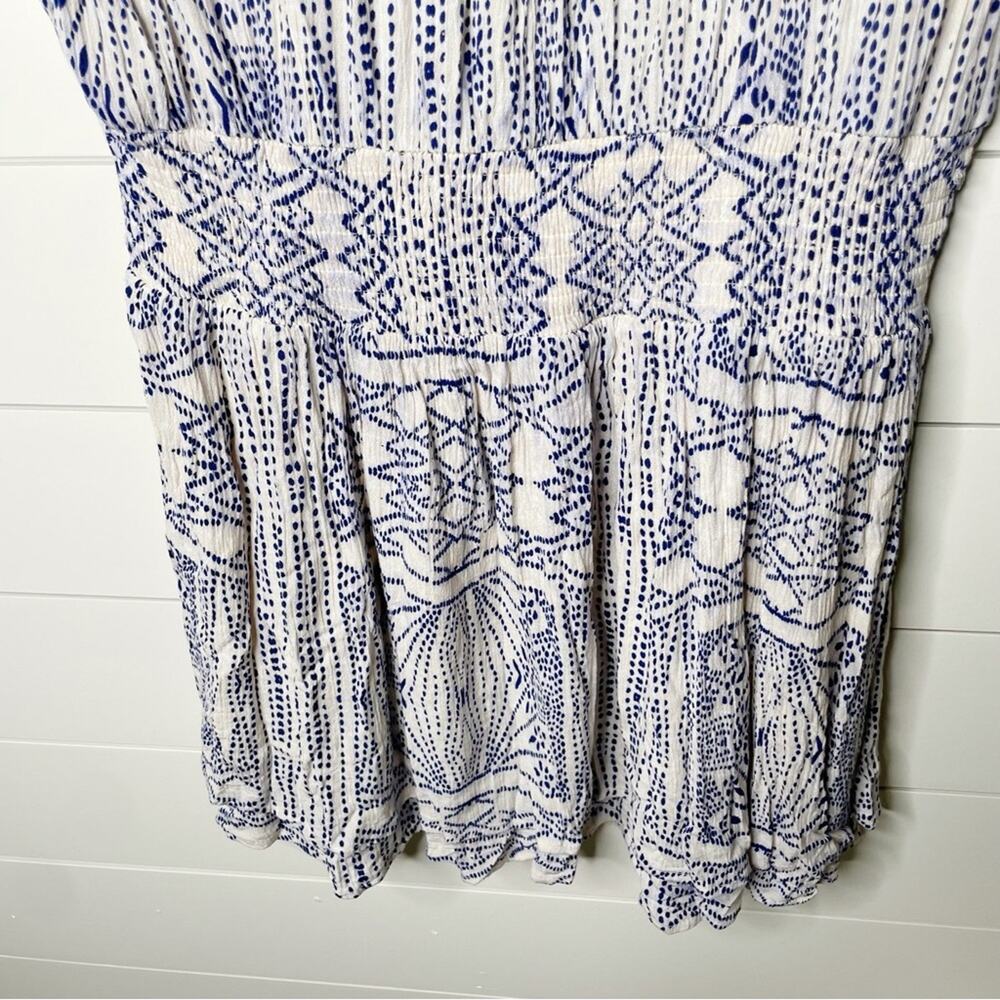 KORI Aztec Tribal Print Crinkle Stretch Waist Blouson Dress Blue White Size L - Picture 7 of 8